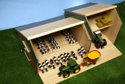 Kids Globe model toy farm buildings wooden toy farm cattle and machinery shed