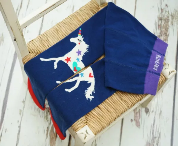 Colourful unicorn and navy blade and rose leggings for kids