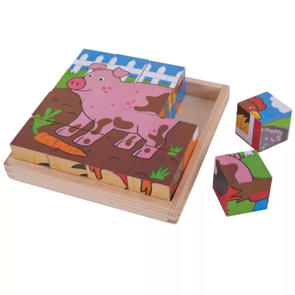 Wooden animal cube puzzle for toddlers