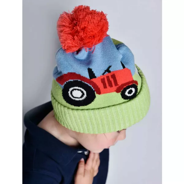 Childrens tractor bobble hat