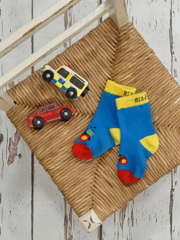 Tractor socks for baby and toddlers by blade and rose