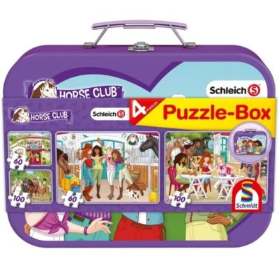 Horse club puzzle box 4 jigsaws in 1 tin