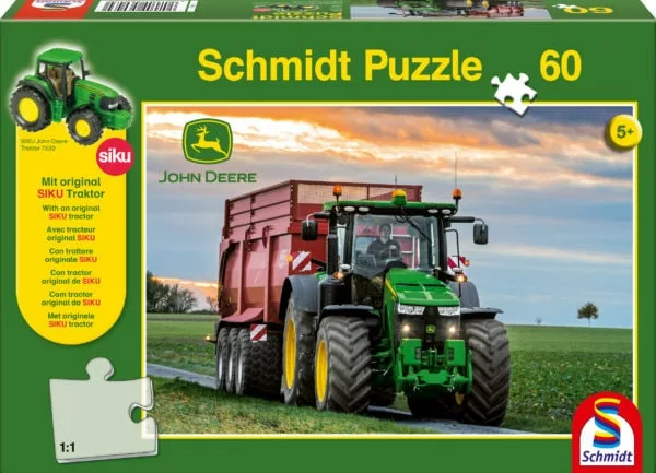Kids John Deere tractor and trailer jigsaw puzzle includes siku toy tractor
