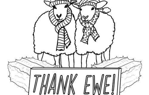 Thank ewe cards for kids - farm colouring activities