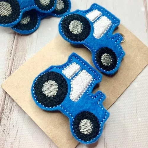 Blue Tractor hair clips for kids handmade in UK