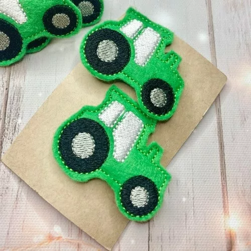 Green tractor hair clips for kids handmade in UK