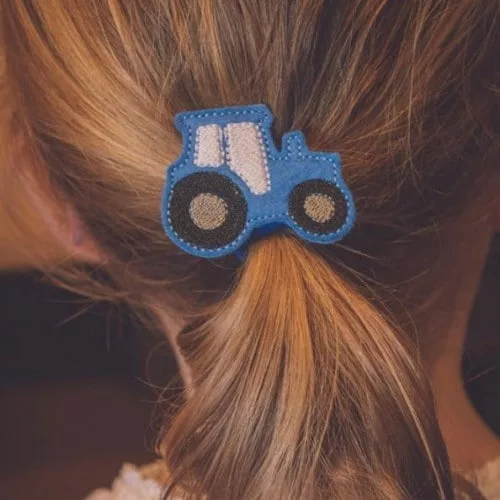 Handmade tractor hair bobble in blue