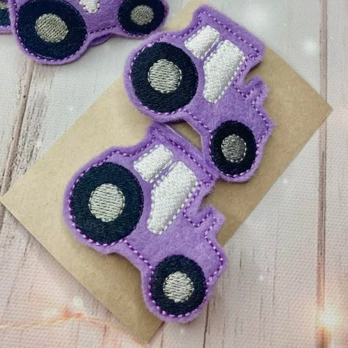 Purple Tractor hair clips for kids handmade in UK