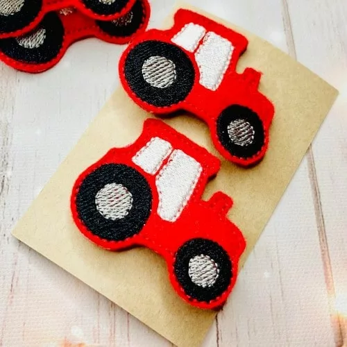 Red tractor hair clips for kids handmade in UK