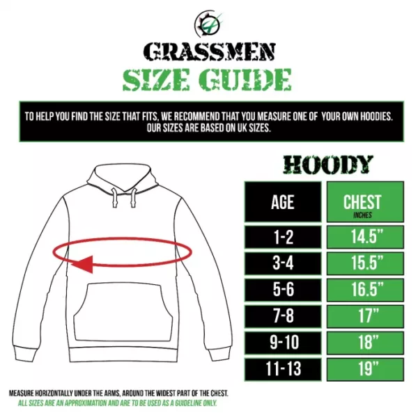 GRassmen kids hoody size guide