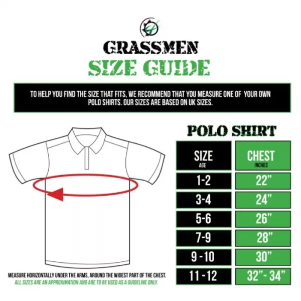 Grassmen kids polo shirt size guide
