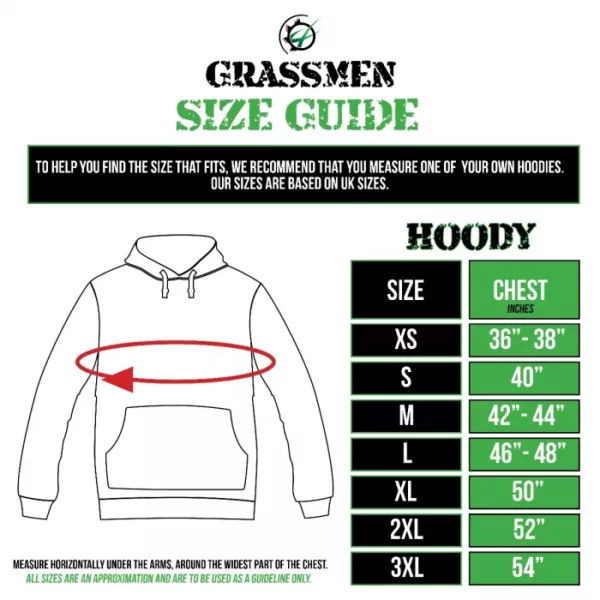 Grassmen hoody size guide
