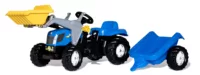 Rolly Kid New Holland pedal tractor with front loader and trailer